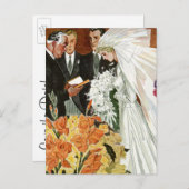 ヴィンテージウェディング、新婦と新郎が日付を保存 案内ポストカード (正面/裏面)