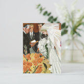 ヴィンテージウェディング、新婦と新郎が日付を保存 案内ポストカード (スタンド正面)