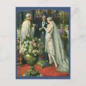 ヴィンテージウェディング、新婦と新郎が日付を保存 案内ポストカード (正面)