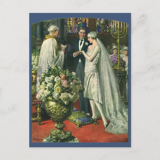 ヴィンテージウェディング、新婦と新郎が日付を保存 案内ポストカード (正面)