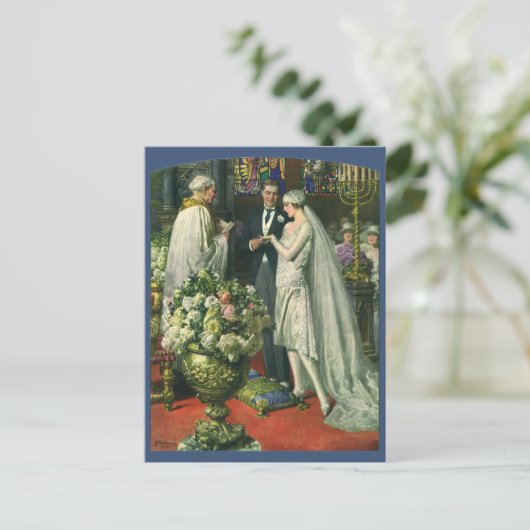 ヴィンテージウェディング、新婦と新郎が日付を保存 案内ポストカード (スタンド正面)