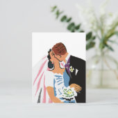 ヴィンテージウェディング、新婦と新郎が日付を保存 案内ポストカード (スタンド正面)