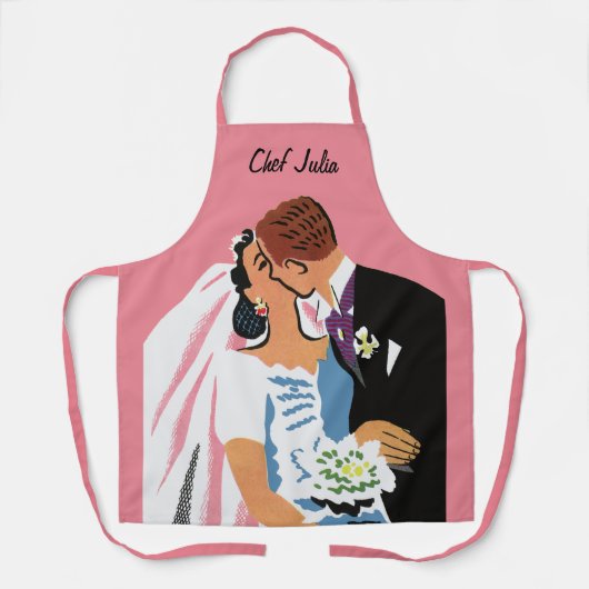 ヴィンテージウェディング、新郎新婦キスをする エプロン (正面)