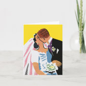 ヴィンテージウェディング、新郎新婦キスをする サンキューカード (正面)