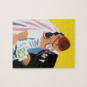 ヴィンテージウェディング、新郎新婦キスをする ジグソーパズル (横)