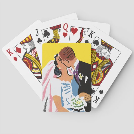 ヴィンテージウェディング、新郎新婦キスをする トランプ (裏面)