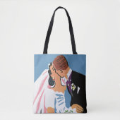 ヴィンテージウェディング、新郎新婦キスをする トートバッグ (正面)