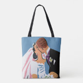 ヴィンテージウェディング、新郎新婦キスをする トートバッグ (裏面)