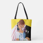 ヴィンテージウェディング、新郎新婦キスをする トートバッグ (裏面)