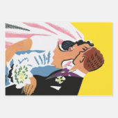 ヴィンテージウェディング、新郎新婦キスをする ラッピングペーパーシート (正面2)