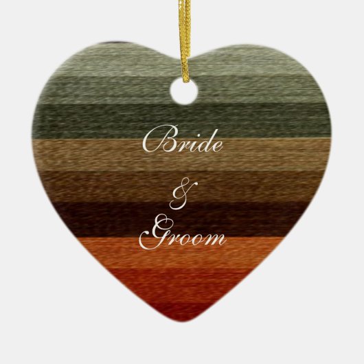 ヴィンテージウェディング、暖かい秋のストライプパターン セラミックオーナメント (正面)