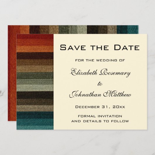 ヴィンテージウェディング、暖かい秋のストライプパターン セーブザデート (正面/裏面)