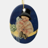 ヴィンテージウェディング、月上のキュートな新婦と新郎 セラミックオーナメント (裏面)