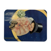 ヴィンテージウェディング、月上のキュートな新婦と新郎 マグネット (横)