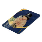 ヴィンテージウェディング、月上のキュートな新婦と新郎 マグネット (左側)