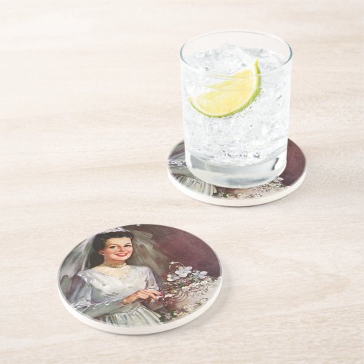 ヴィンテージウェディング、 花嫁がウェディングケーキをカットする コースター (側面)