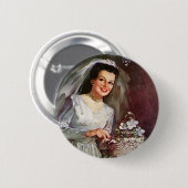 ヴィンテージウェディング、 花嫁がウェディングケーキをカットする 缶バッジ (正面&裏面)