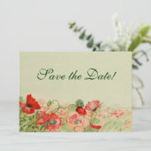 ヴィンテージウェディング、赤いケシの花は日付を保存 セーブザデート (スタンド正面)