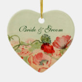 ヴィンテージウェディング、赤ポピー花フローラ牧草地 セラミックオーナメント (正面)