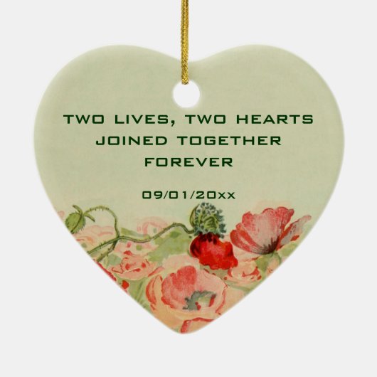 ヴィンテージウェディング、赤ポピー花フローラ牧草地 セラミックオーナメント (裏面)