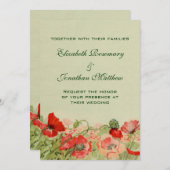 ヴィンテージウェディング、赤ポピー花フローラ牧草地 招待状 (正面/裏面)