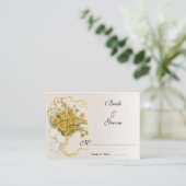 ヴィンテージウェディング、黄色いバターカップの花とミツバチ プレイスカード (スタンド正面)