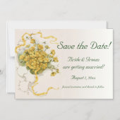 ヴィンテージウェディング、黄色いバターカップの花とミツバチ マグネット招待状 (正面)