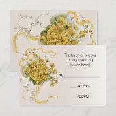 ヴィンテージウェディング、黄色いバターカップの花とミツバチ 出欠カード (正面/裏面)