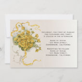 ヴィンテージウェディング、黄色いバターカップの花とミツバチ 招待状 (裏面)