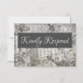 ヴィンテージウェディングRSVPアンティークグレー&ホワイト 出欠カード (正面)