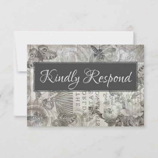 ヴィンテージウェディングRSVPアンティークグレー&ホワイト 出欠カード (正面)
