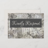 ヴィンテージウェディングRSVPアンティークグレー&ホワイト 出欠カード (正面/裏面)