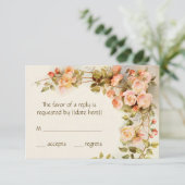 ヴィンテージウェディングRSVP、アンティークピンクローズフラワー 出欠カード (スタンド正面)