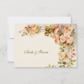 ヴィンテージウェディングRSVP、アンティークピンクローズフラワー 出欠カード (裏面)