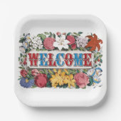ヴィンテージウェルカムフラワーズ引っ越し祝いパーティーパーティー ペーパープレート (正面)