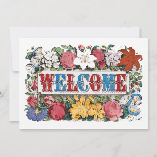 ヴィンテージウェルカムフラワーズ引っ越し祝いパーティーパーティー 招待状 (正面)