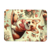 ヴィンテージウェルシュコーギーカーディガンイラストレーション マグネット (横)