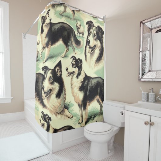 ヴィンテージウェルシュシープドッグシームレス シャワーカーテン (インサイチュ)