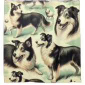 ヴィンテージウェルシュシープドッグシームレス シャワーカーテン (正面)