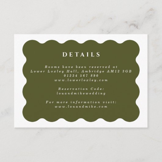 ヴィンテージウェーブグリーン結婚とホワイトの詳細 エンクロージャーカード (正面)