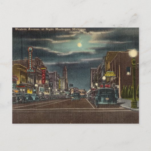 ヴィンテージウエスタンアベニュームスケゴン，ミシガン ポストカード (正面)