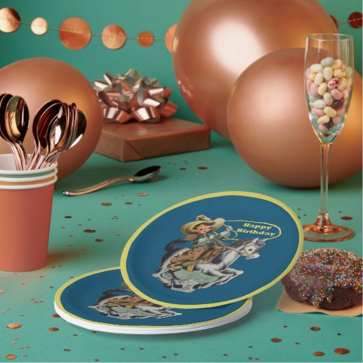 ヴィンテージウエスタンカウボーイキッドホースロープ誕生日 ペーパープレート (複数)