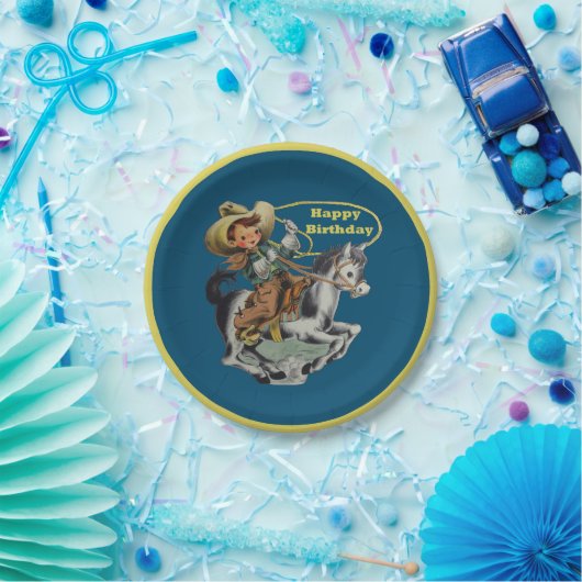 ヴィンテージウエスタンカウボーイキッドホースロープ誕生日 ペーパープレート (パーティー)