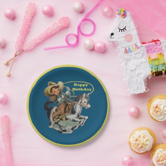 ヴィンテージウエスタンカウボーイキッドホースロープ誕生日 ペーパープレート (パーティー)
