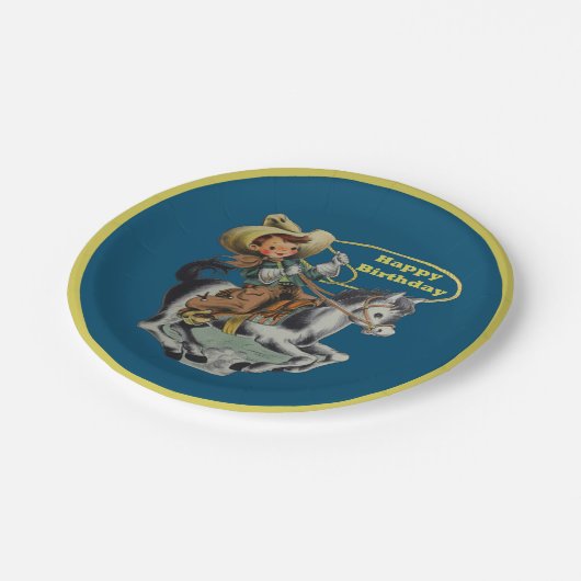 ヴィンテージウエスタンカウボーイキッドホースロープ誕生日 ペーパープレート (アングル)