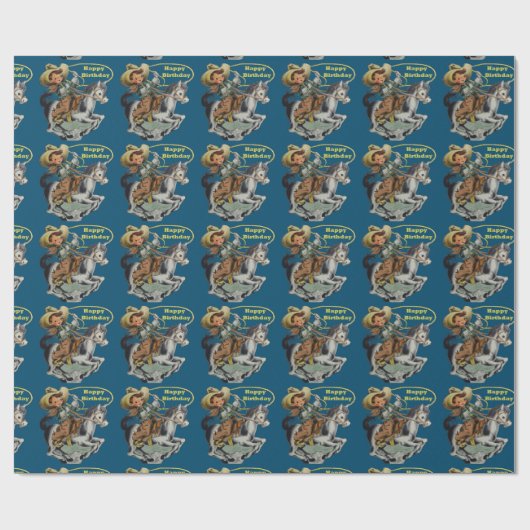 ヴィンテージウエスタンカウボーイキッドホースロープ誕生日 ラッピングペーパー (フラット)