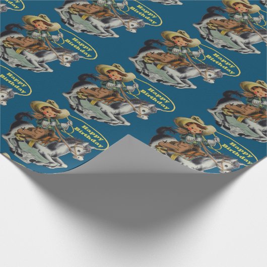 ヴィンテージウエスタンカウボーイキッドホースロープ誕生日 ラッピングペーパー (角)