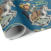 ヴィンテージウエスタンカウボーイキッドホースロープ誕生日 ラッピングペーパー (ロールコーナー)