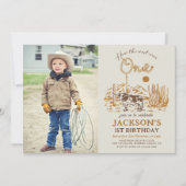 ヴィンテージウエスタンカウボーイファーストロデオ誕生日写真 招待状 (正面)