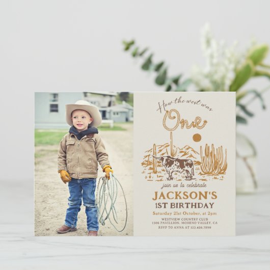 ヴィンテージウエスタンカウボーイファーストロデオ誕生日写真 招待状 (スタンド正面)